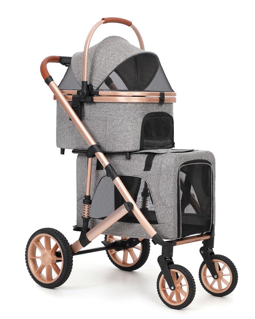 Double Pet Stroller with 2 Detachable Carriers, Shock-Absorbing