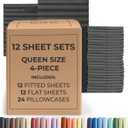 Bulk Case Pack of 12 Sheet Sets - Queen Size Sheet Sets - Charcoal