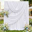 40ftx12ft Wrinkle Free White Backdrop Curtain, 8 Panels 12FT Height White Drapes for Wedding, Silky Polyester Photo Back Drop Cloth Draping for Birthday Party Photography Background