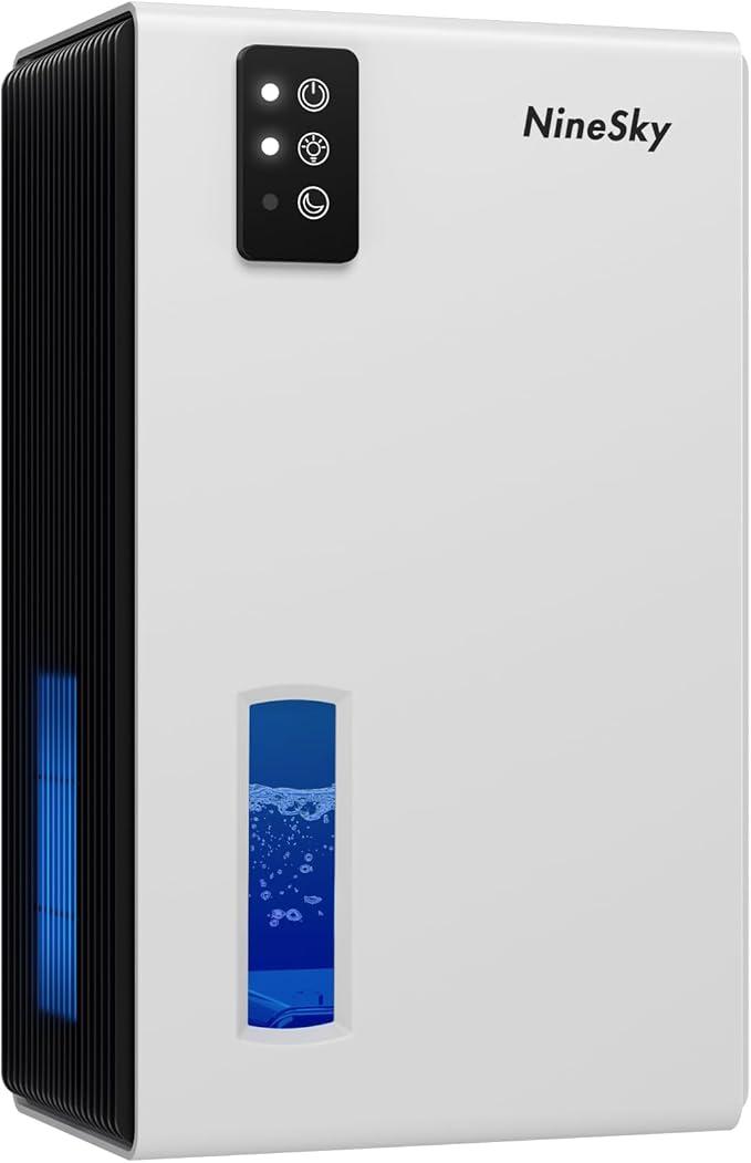 NineSky Dehumidifier for Home, 95 OZ Water Tank, (1000 sq.ft) Dehumidifiers for Bathroom Bedroom Basement with Auto Shut Off,7 Colors LED Light(White