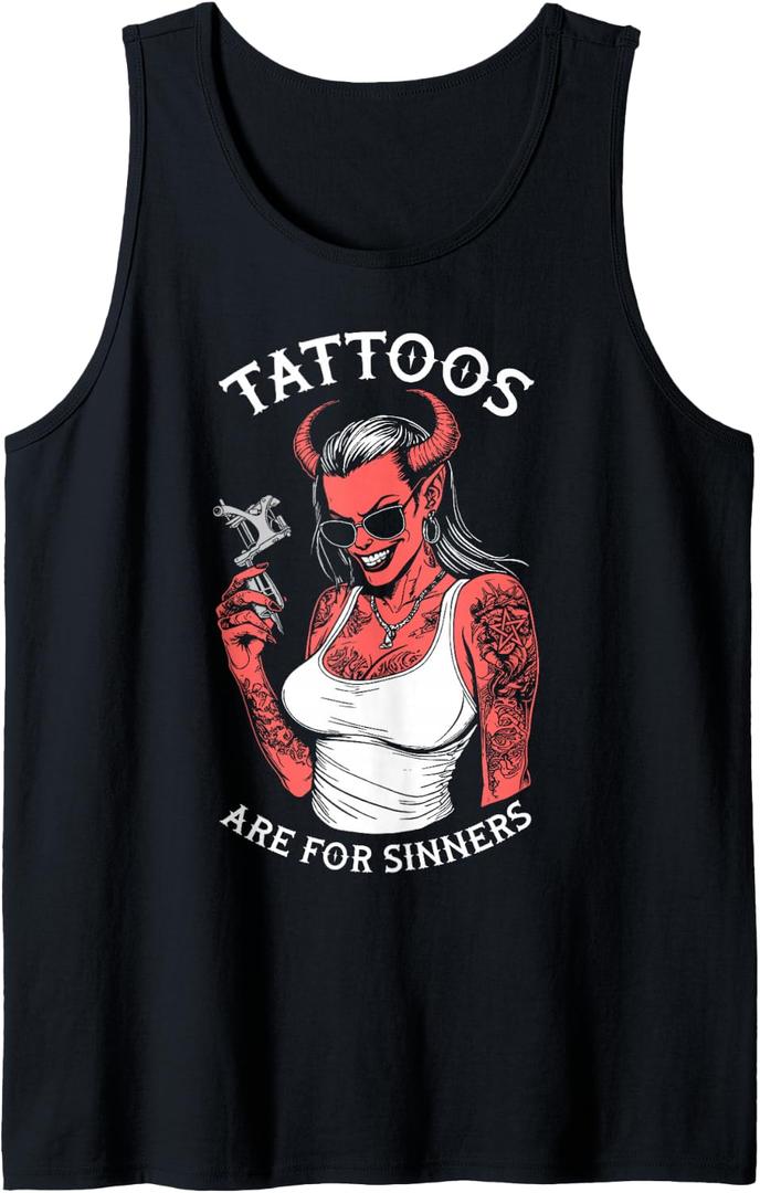 Tattoos Are For Sinners Funny Tattoo Devil Woman Tattooist Tank Top XXL