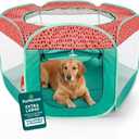 FurHaven Portable Pet Playpen for Dogs & Cats, Foldable, Indoor Kitten Playpen with Mesh Sides, Foldable, Pop Up Travel Dog Pen, X-Large, Green & Pink