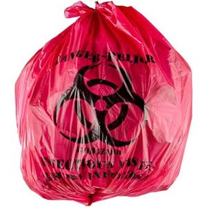 Red Isolation Infectious Waste Bag/Biohazard Bag High Density 7 Gallon 12 Microns 17" x 18" - 100 Count