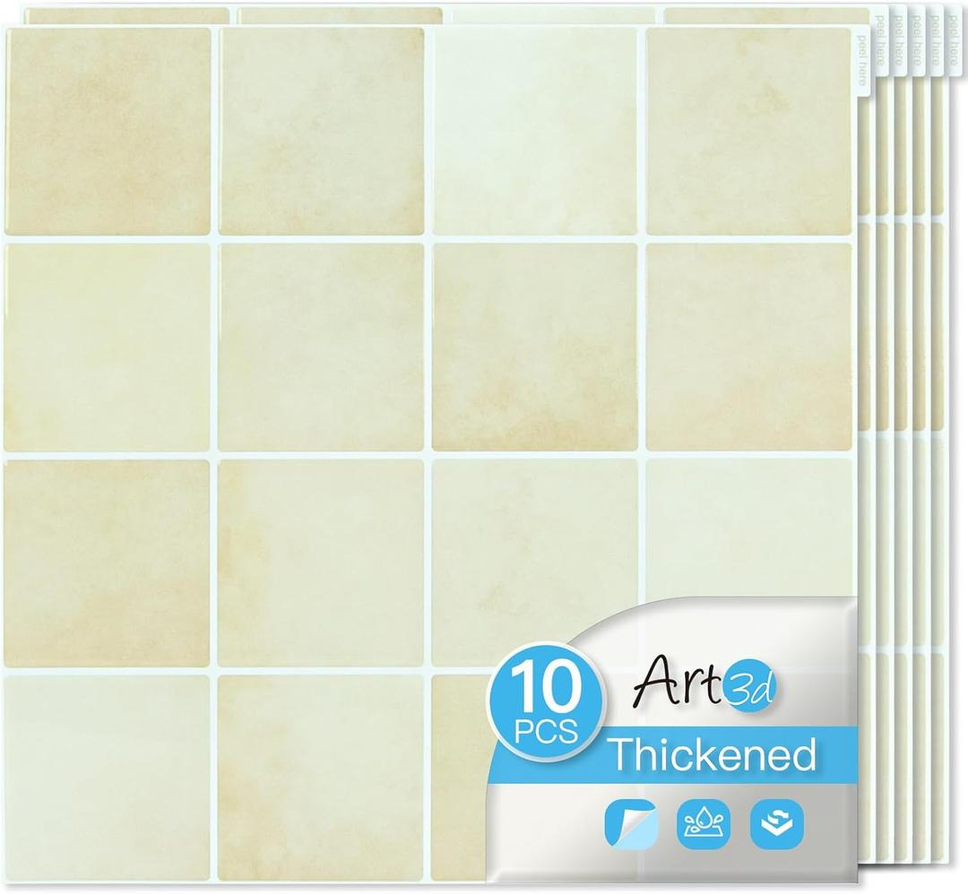 Art3d 10-Pack Heavy-Duty Peel and Stick Backsplash, 12x12 Inch Self-Adhesive Wall Tile Stick on Kitchen Countertop, Sandstone