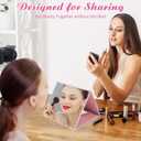 3 Way Foldable Full Length Mirror with Handle Leather 31.89 x 11.22 Inches Portable Hanging Travel Mirror Rectangular for Makeup Dance Home Fitness Spa Hair Styling (Rose Gold)
