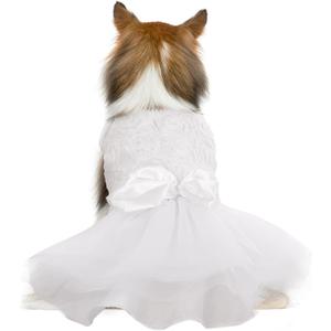 QBLEEV Dog Dress - White Lace Tutu Skirt for Small Dogs, Wedding Attire, Sweet Princess Dress with Bowknot, Puppy Bride Halloween Costume Summer Apparel Formal Clothes for Wedding Party Holiday, S
