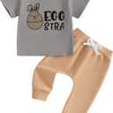 Gueuusu Toddler Baby Boy Summer Clothes Short Sleeve Easter Egg Print T Shirt Solid Pants Set Infant Easter Outfit (6-12 Months, Gray)