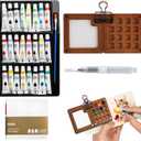 Mini Watercolor Travel Set, 24 Colors Portable Pocket Paint Kit with Watercolor Pens, Binder Clips & Walnut Wooden Box  Perfect for Outdoor Painting, Sketching & Art Journaling