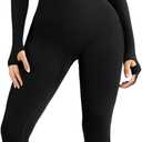 Popilush Jumpsuits for Women Long Sleeve Built-In Bra Square Neck Full Length Leggings Bodycon Stretch Workout Outfits
(Large, Black)