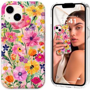 Magnetic for iPhone 13 Case Cute for Women, [Compatible with Magsafe][Drop Protection] Slim Colorful Flowers Oil Painting Printed Girly Floral Phone Case for iPhone 13