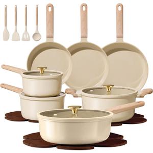 CAROTE 22Pcs Pots and Pans Set Non stick, Ceramic Cookware Set, Non-toxic Kitchen Cooking Set, PFAS and PFOA Free