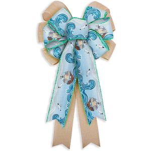 Summer Blurlap Wreaths Bows Large Navigation Ocean Bows Christmas Tree Topper for Wedding Holiday Birthday Summer Haiwaii Party Decoration