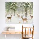 NATSUNO Winter Christmas Deer Tapestry, Rustic Christmas Wall Tapestry for Bedroom, Winter Snowy Forest Xmas Deer Tapestries Wall Hanging for Home Bedroom Living Room Decor, 50x60 Inches