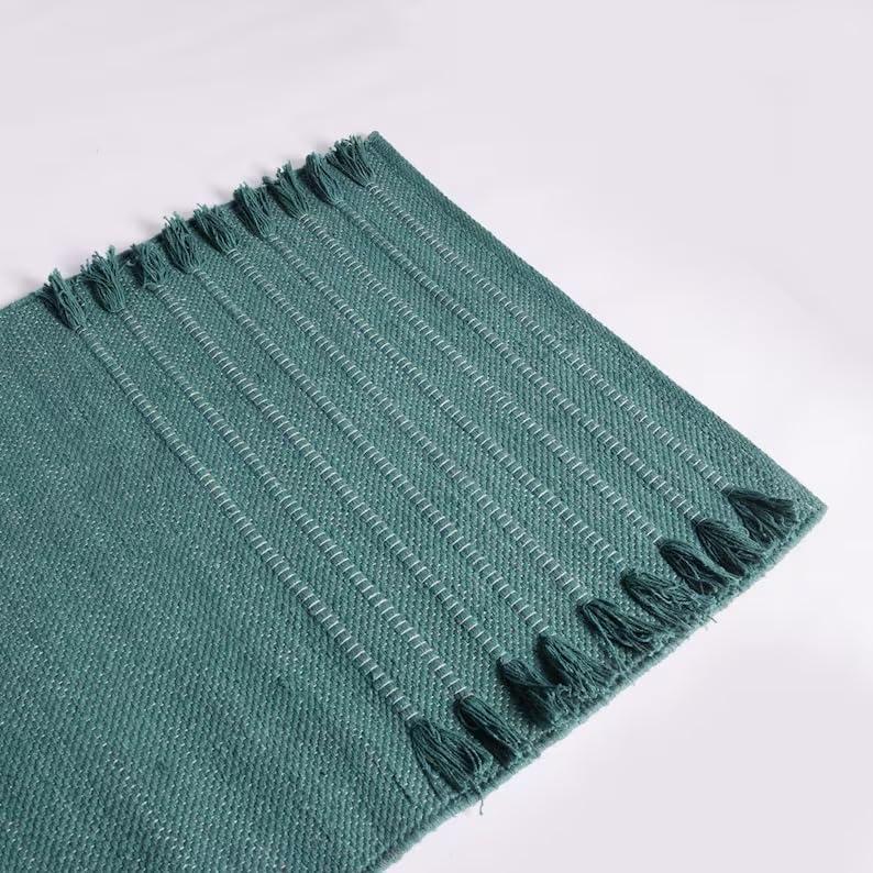 Jaipur art & Rugs Organic Cotton Yoga Mat - Eco-Friendly Hand-Woven Rug - Non Slip & Thick (24x72x5mm) for Everyday Fitness at Home - Comfortable Extra-Long (Dark Green)