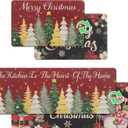 MJIAIDEA Christmas Kitchen Rugs Sets of 2, Red Christmas Tree & Black Santa - Snowman Double-Sided Print Kitchen Anti Fatigue Mat, Porch Decor Non Slip Door Mat 17x29 and 17x47 Inch