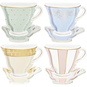 Havawish 60 Pcs Tea Cup Shaped Plates Wonderland Decorations Tea Party Disposable Paper Plates Dinnerware Supplies for Garden Party Birthday Wedding Baby Bridal Shower