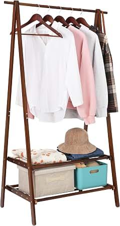 Jotsport Bamboo Clothing Rack with 2 Tier Storage Shelf, Foldable Design
Portable Clothes Hanging Stand Space-Saving Garment Rack for Laundry, Guest Room, Apartment, Entryway