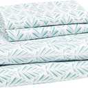Amazon Basics Lightweight Breathable Brushed Microfiber 4-Piece Bed Sheet Set with 14-Inch Deep Pockets, Wrinkle Resistant, Queen, Aqua Fern, Printed