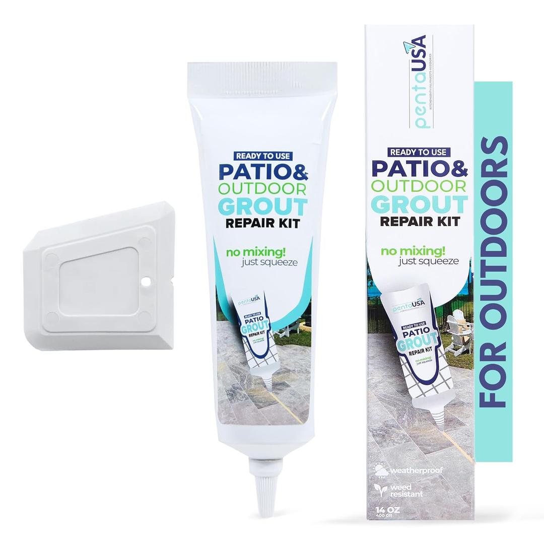 PentaUSA Outdoor Grout - Premixed Patio Grout in a Tube, Ready to Use Polymeric Sand for Pavers, Repairs Stone Joints, Driveways, Entryways, Gardens - Includes Grout Float (14oz / Natural Sand Color)