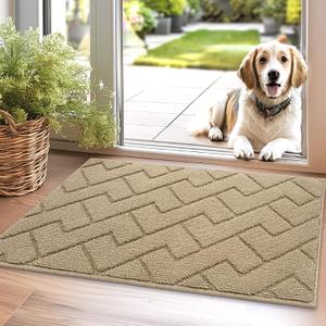 Hicorfe Front Door Mat Outside Entrance,20"x31.5" Absorbent Muddy Dirt Resist Welcome Door Mats Outdoor Indoor,Stain and Fade Resistant,Non Slip Backing Entry Mat Doormat for Entryway(Beige)