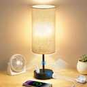 Table Lamp for Nightstand, High-Sensitivity Touch, 3-Level Dimmable Bedside Lamp with AC Outlet | USB | and USB-C, Ideal Night Stand Lamp for Bedroom, Reading, Living Room (Beige&Black)