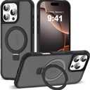 Compatible with iPhone 16 Pro Max Case with Invisible Magnetic O-Ring Stand Military-Grade Translucent Case for iPhone 16 ProMax 6.9" [Compatible with Mag-Safe] [Great Grip Feeling], Black