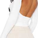 Womens Long Sleeve Sexy Backless T Shirts Y2K Casual Fall Slim Fitted Crop Top (White, M)