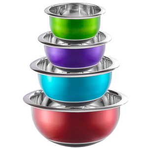 Colorful Mixing Bowl- 4 Pc Set- Stackable Nesting Bowls- Stainless Steel Mixing Bowls Non Slip Silicone Bottom- Cookware Set
