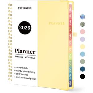 2026 Planner, Forvencer Calendar Planner Weekly and Monthly, Jan 2026-Dec 2026, 6" X 8", Hardcover Agenda Book, Daily Journal Organizer with Inner Pocket, Notebook for Office School, A5, Tender Yellow