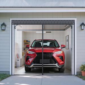 Sliding Garage Door Screen with Track & Magnetic Closure, Fiberglass Mesh Screen Door for 8x7 ft Garage, Bug Protection Screen Door Fully Retractable for Easy Assembly & Pass-Through (Black)