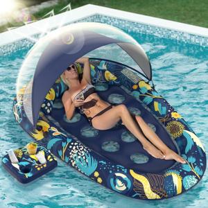 3-in-1 Pool Floats with Canopy Cup Holder, XL Large 73" x 48" Inflatable Pool Floats for Adults Lounger Raft Floating Chair for Swimming Pool Lake Water Lounge Float Beach Pool Party Toys (Flower star)
