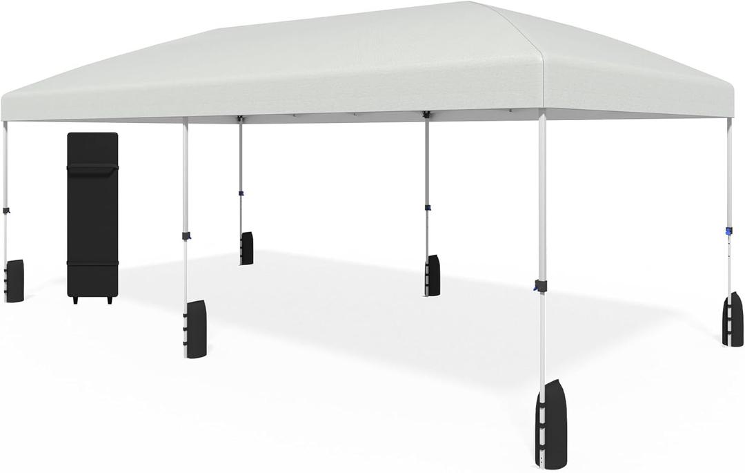 10x20 Pop Up Canopy - Instant Setup Beach Tent with Wheeled Carry Bag, 12 Sandbags & 6 Guy Lines, Portable Sun Shade for Camping, Events, Silver Coated Top, White