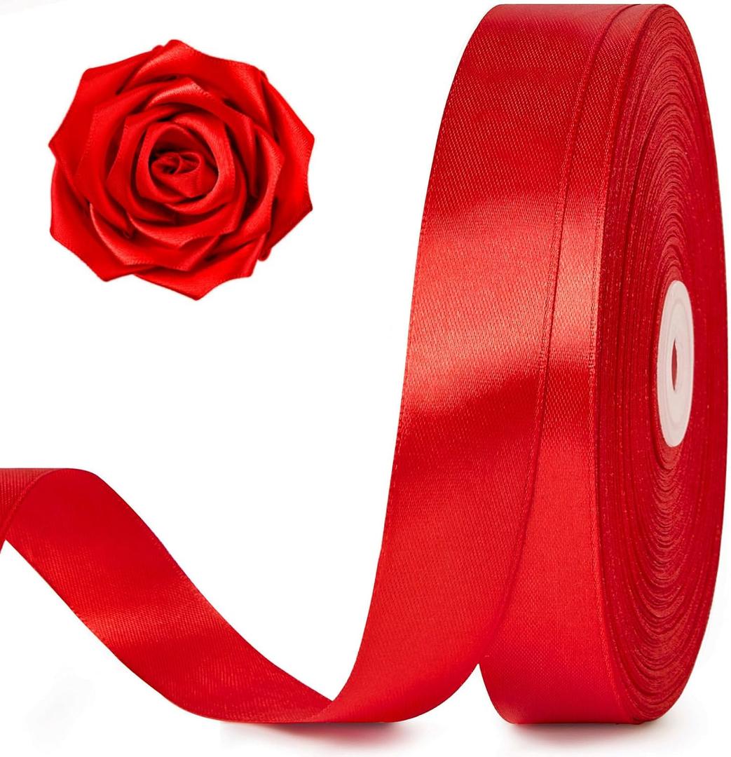 100 Yards 1 Inch Red Satin Ribbon, Solid Craft Fabric Ribbon for Christmas Gift Wrapping, Bows Making, Flower Bouquet, Wedding Party Decoration