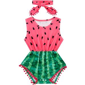 UNICOMIDEA Newborn Baby Floral Romper Infant Playsuits Headband Jumpsuit Toddlers Outfits 70