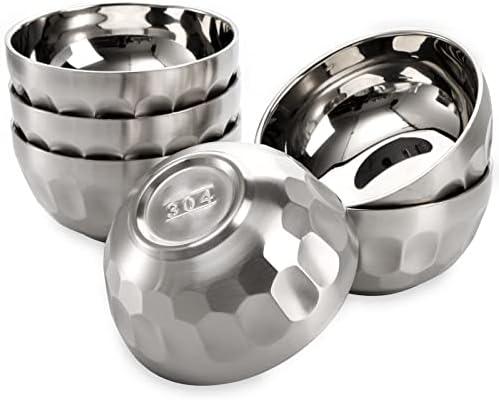 Okllen 6 Pack 18/8 Stainless Steel Snack & Soup Bowls, 15 Oz Non-slip Double-walled Insulated Set