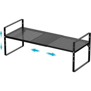 iPEGTOP Large Expandable Cabinet Storage Shelf Organizer Rack, Heavy Duty Stackable Steel Metal Spice Rack Adjustable Height Office Pantry Garage Shelves for Counter Kitchen, Black  1 Pack