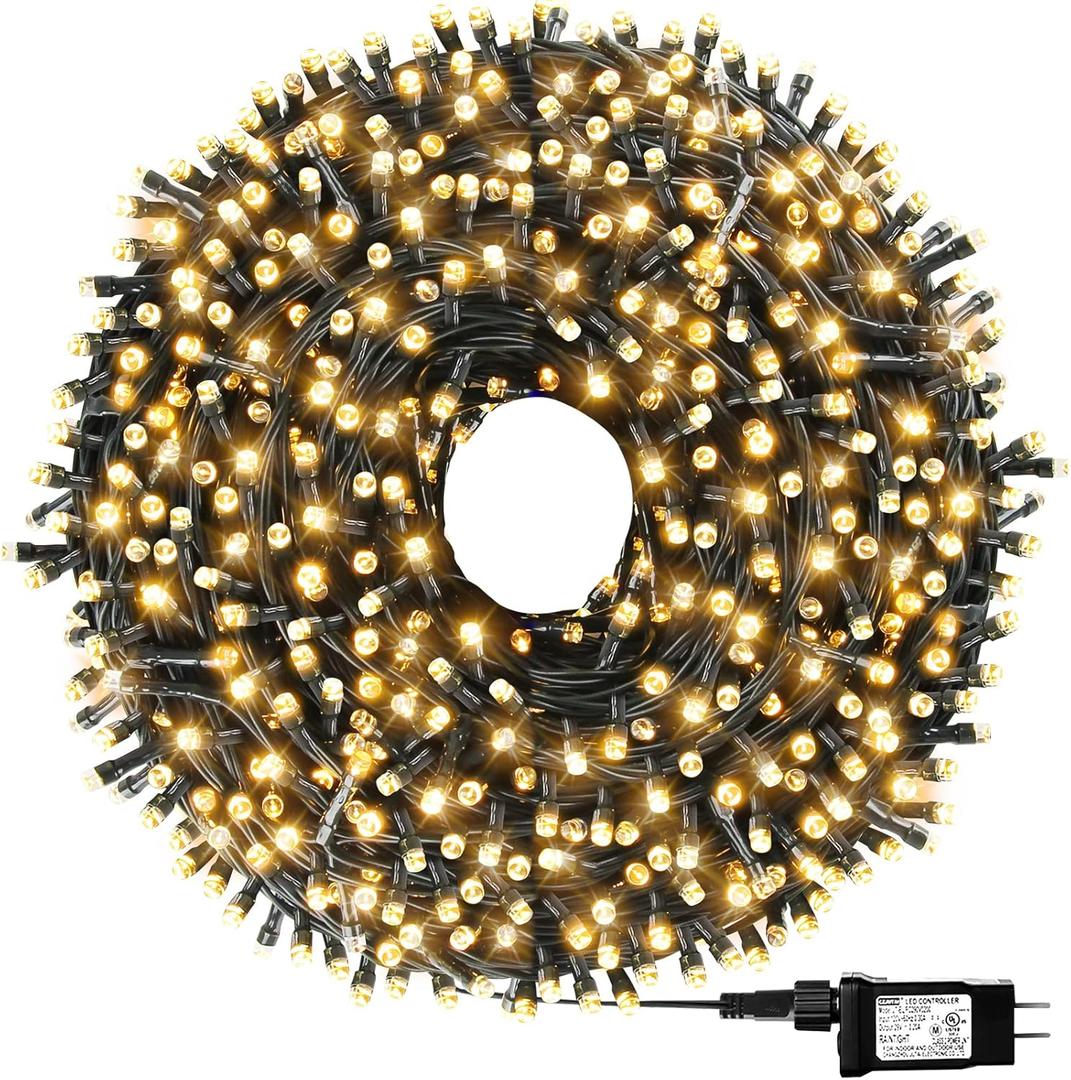1000 LED 328ft 8 Modes with Timer, Christmas String Lights, IP55 Outdoor Waterproof UL Certificated, Indoor Fairy Lights, Garden, Wedding Christmas Trees Parties Decoration, Warm White