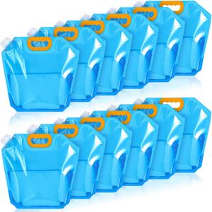 Tessco for you 12 Pack 1.3 Gallon Collapsible Water Storage Bag Water Container Emergency Jug Plastic Storage Pouch Freezable Carrier Tank Foldable Bottle for Outdoor Sport Camping (Blue)