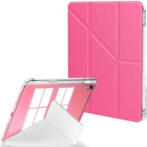Feams Y-Fold Case for iPad (A16) 11th Generation Case 11 Inch 2025, iPad 10th Generation 10.9 Inch 2022, Y-Fold Standing Cover Clear Back with Portrait Landscape Mode & Pencil Holder, Hot Pink