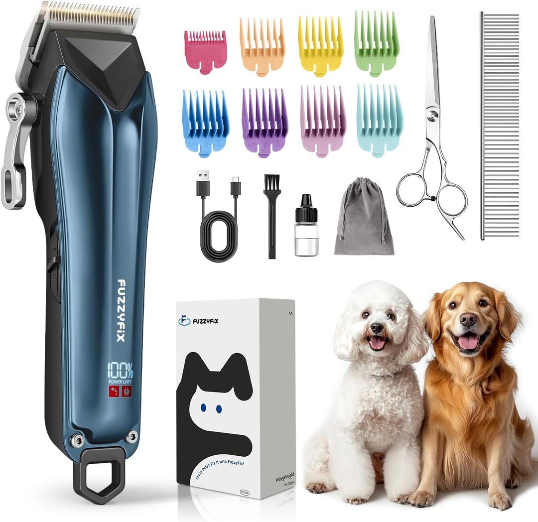 Dog Clippers for Grooming for Thick Coats, Detachable Blade Cordless Rechargeable Professional Pet Grooming Hair Trimmer Shaver Kit with 8 Guide Combs for Dogs Cats Animals (Blue&black)