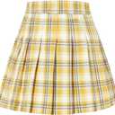 SANGTREE Women Plaid Pleated Skirt School Uniform High Waist Plus Size A Line Skort for Girls with Pockets and Shorts (L)