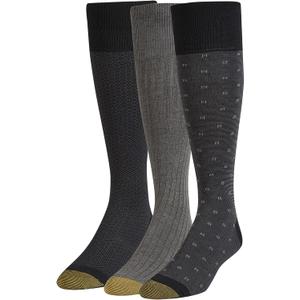 GOLDTOE Men's Over-The-Calf Dress Socks, 3-Pairs, Black/ Charcoal, Large