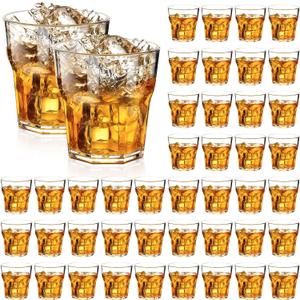 Tioncy 50 Pcs Acrylic Drinking Glasses 3 oz Small Whiskey Glass Clear Shot Glasses Bulk Unbreakable Stackable Mixed Drinkware Mini Beer Mug for Drinking Bars