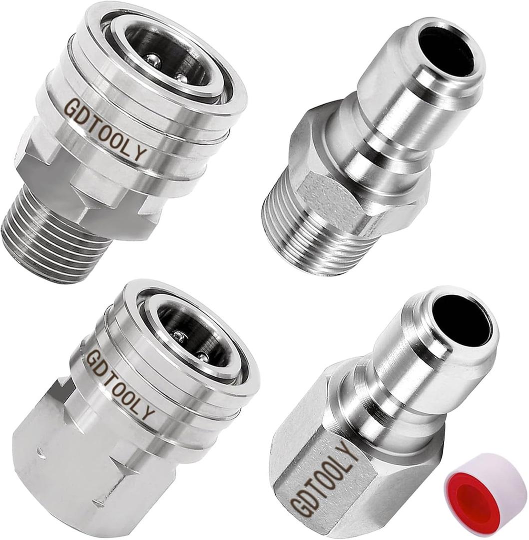 Pressure Washer Quick Connect Kit, 3/8 Inch Pressure Washer Fittings, Stainless Steel Adapter Set, Female and Male Thread, 4 Pieces