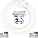 FC16T9/CW 40 Watt and FC12T9/CW 32W Set Cool White, 16'' T9 40 Watt Circline Light Bulbs, 12 inch 32W Circular Fluorescent Tube, Round Fluorescent Bulb CRI 82, 4100K, 5300 Lumen G10q