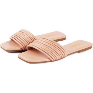 Women's Slide Sandals - Comfy Slip-On Design with Sleek Straps for Casual Elegance - Fashionable and Trendy Summer Flat Slides Shoes for Girls and Women (10, Nude)
