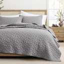 Quilt Bedding Set Queen Size - Lightweight Quilt Set Summer Farmhouse Grey, Soft Bedding Bedspread Coverlet Modern Fall Quilt with 2 Pillow Shams for Bedroom Home Bed All Season (Grey, Pebble Queen)