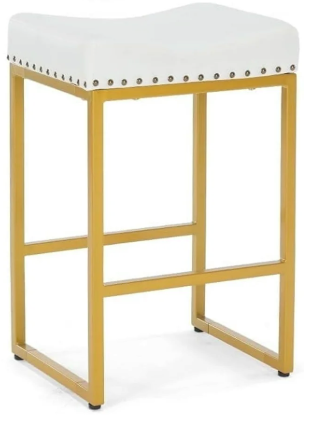 24" Saddle Counter Height Bar Stool, Modern Faux Leather, for Kitchen,White