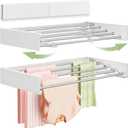 Wall Mounted Clothes Drying Rack 32", Foldable Wall Mount Laundry Rack Folding Indoor, Drying Rack Clothing Collapsible, Hidden Space Saver with Wall Template, 5 Rods, White