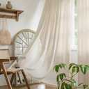 Setaback Boho Curtains 96 Inches Long with Tassels Natural Style, Semi Sheer Linen Light Filtering Rod Pocket for Windows Protect Privacy Patio Decor Backdrops, 52" W x 96" L, Blue, 2 Panels